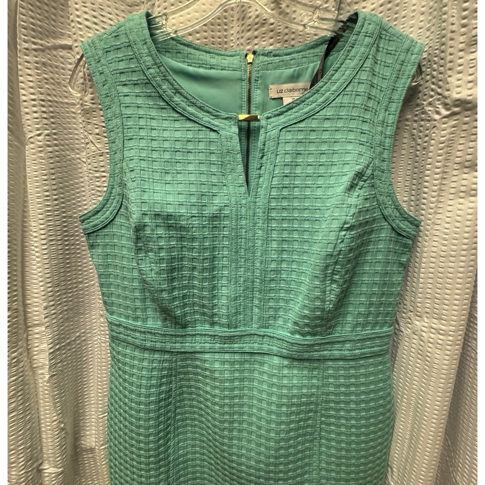 Liz‎ Claiborne Aqua Green Sheath Midi Dress Scoop Neck Midi Size 12 Sleeveless - Picture 3 of 11